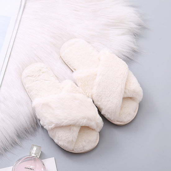 Fashion Cross Plush Casual Rainbow Slippers