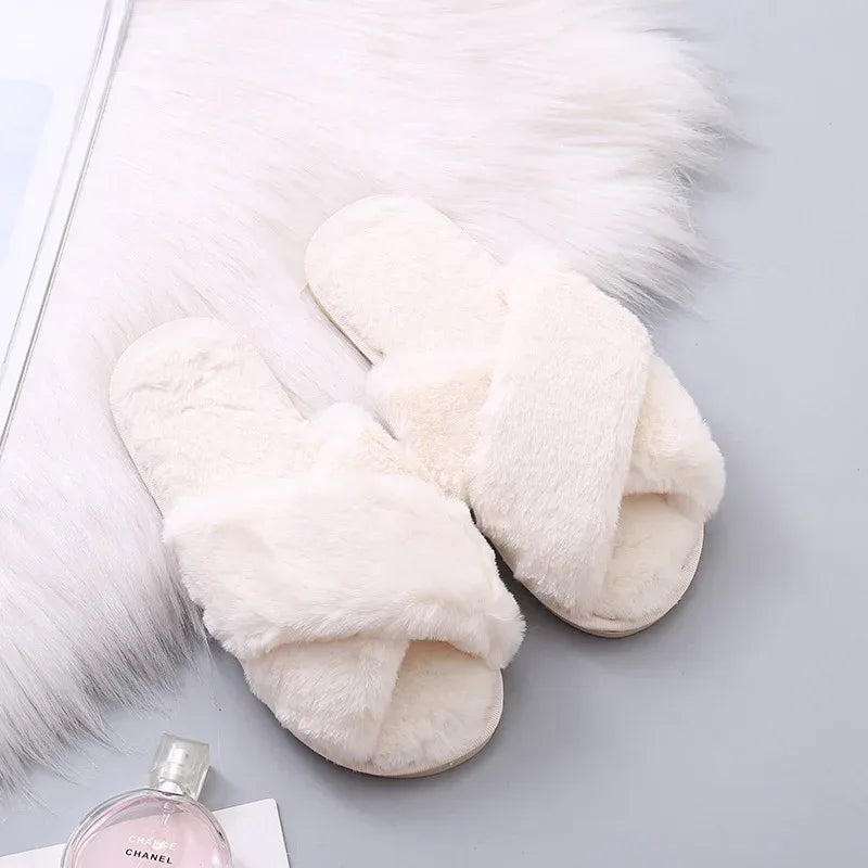 Fashion Cross Plush Casual Rainbow Slippers - DanaFashionstore