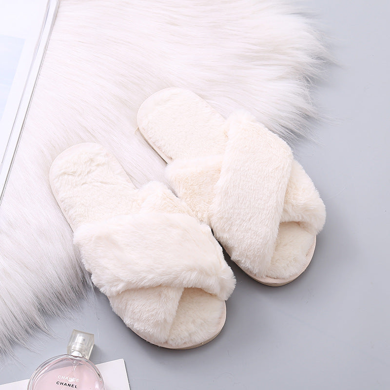 Fashion Cross Plush Casual Rainbow Slippers