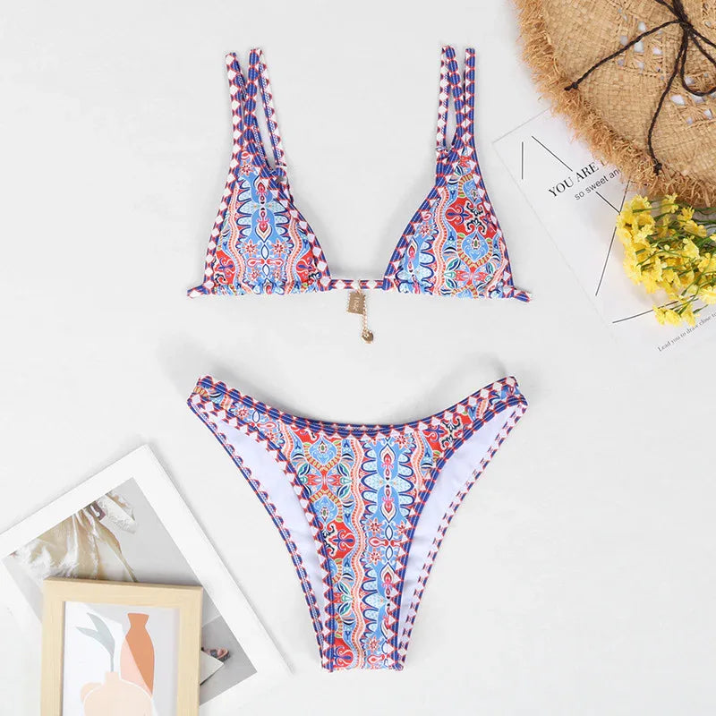 Retro 4-color Printed Women's Swimwear Bikini - DanaFashionstore