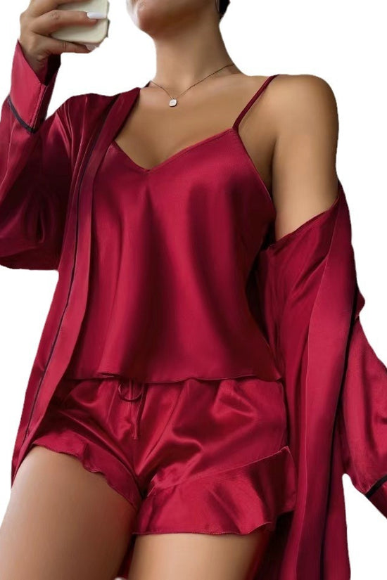 Suspender Shorts Nightgown Three-piece Set - Dana Fashion