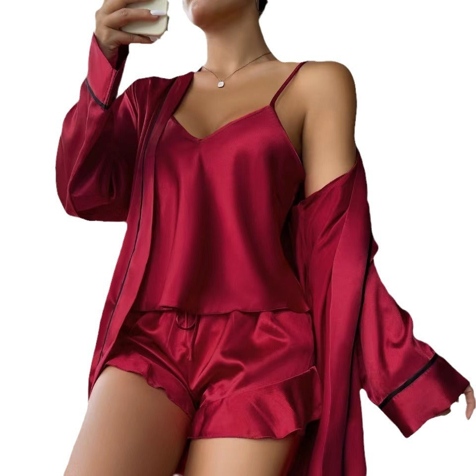 Suspender Shorts Nightgown Three-piece Set - Dana Fashion