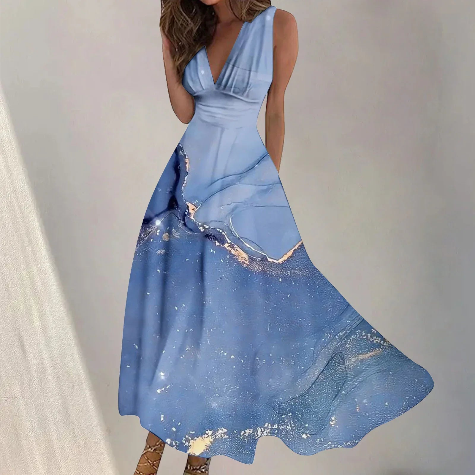 Digital Print V-Neck Swing Dress 2026 - Fashion Long Dress - DanaFashionstore