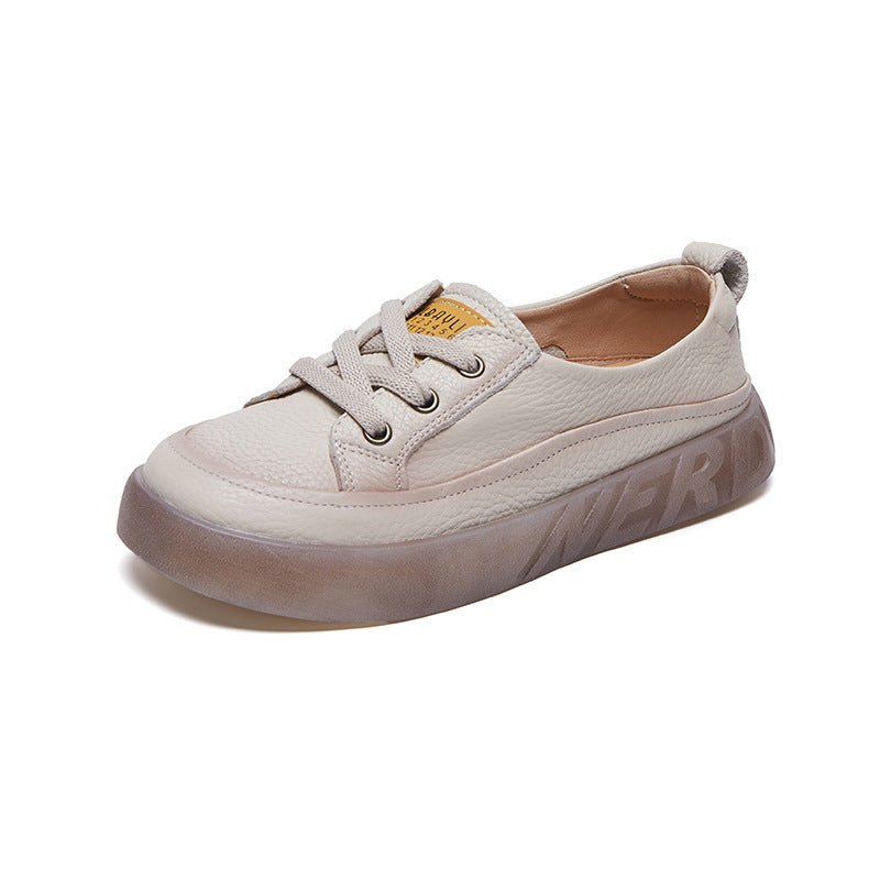 First Layer Cowhide Shallow Mouth Pumps Female Genuine Leather Casual Board Shoes Rubber Platform Shoes $109.95 Dana Fashion Color: A2318 Beige Size: 35 Women's shoes Product information: Pattern: solid color Lining material: imitation leather Color: A231