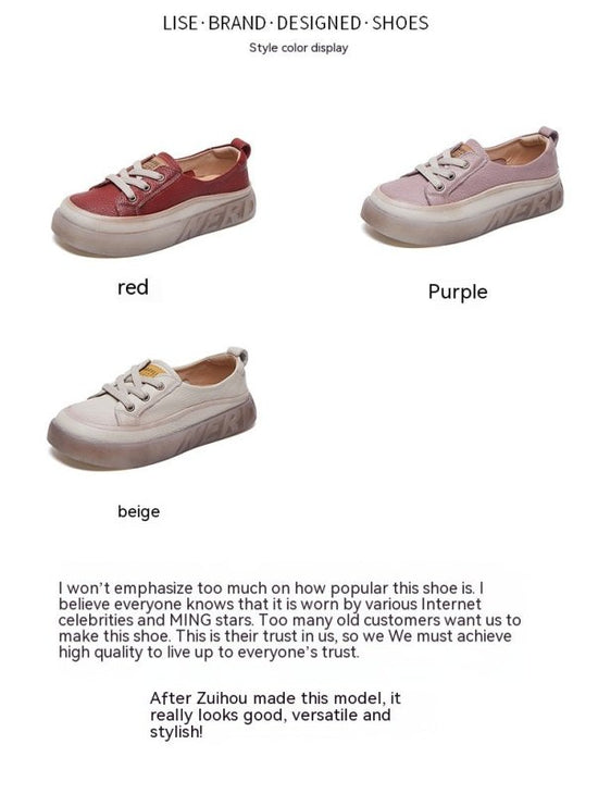 First Layer Cowhide Shallow Mouth Pumps Female Genuine Leather Casual Board Shoes Rubber Platform Shoes $109.95 Dana Fashion Color: A2318 Beige Size: 35 Women's shoes Product information: Pattern: solid color Lining material: imitation leather Color: A231