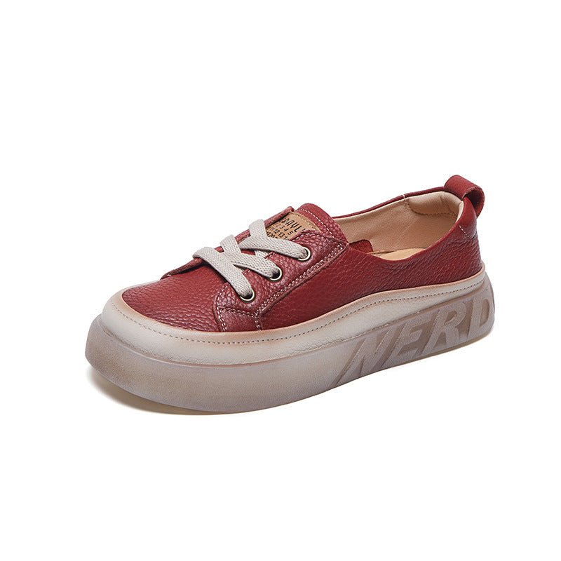 First Layer Cowhide Shallow Mouth Pumps Female Genuine Leather Casual Board Shoes Rubber Platform Shoes $109.95 Dana Fashion Color: A2318 Red Size: 35 Women's shoes Product information: Pattern: solid color Lining material: imitation leather Color: A2318
