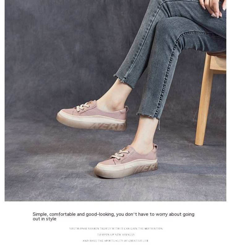 First Layer Cowhide Shallow Mouth Pumps Female Genuine Leather Casual Board Shoes Rubber Platform Shoes $109.95 Dana Fashion Color: A2318 Beige Size: 35 Women's shoes Product information: Pattern: solid color Lining material: imitation leather Color: A231
