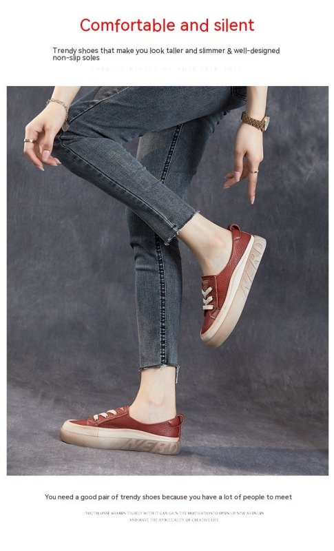 First Layer Cowhide Shallow Mouth Pumps Female Genuine Leather Casual Board Shoes Rubber Platform Shoes $109.95 Dana Fashion Color: A2318 Beige Size: 35 Women's shoes Product information: Pattern: solid color Lining material: imitation leather Color: A231