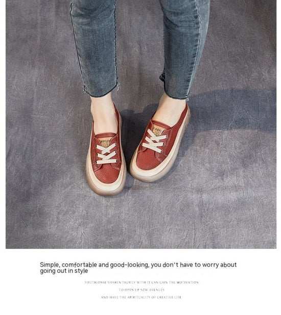 First Layer Cowhide Shallow Mouth Pumps Female Genuine Leather Casual Board Shoes Rubber Platform Shoes $109.95 Dana Fashion Color: A2318 Beige Size: 35 Women's shoes Product information: Pattern: solid color Lining material: imitation leather Color: A231