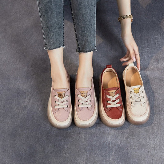 First Layer Cowhide Shallow Mouth Pumps Female Genuine Leather Casual Board Shoes Rubber Platform Shoes $109.95 Dana Fashion Color: A2318 Beige Size: 35 Women's shoes Product information: Pattern: solid color Lining material: imitation leather Color: A231