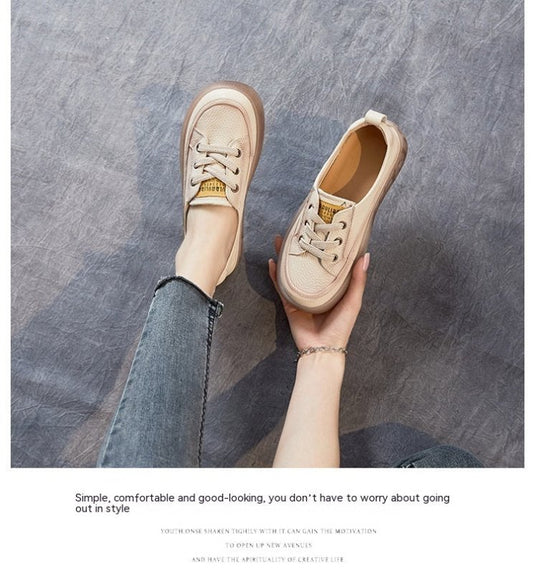 First Layer Cowhide Shallow Mouth Pumps Female Genuine Leather Casual Board Shoes Rubber Platform Shoes $109.95 Dana Fashion Color: A2318 Beige Size: 35 Women's shoes Product information: Pattern: solid color Lining material: imitation leather Color: A231