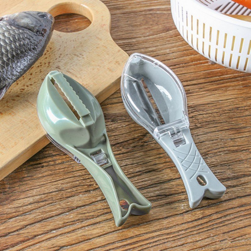 Fish Skin Brush Scraping Fish Scale Brush Grater Quick Disassembly Fish Knife Cleaning Peeling Skin Scraper Scraper Fish Scaler Kitchen Tools $9.00 Dana Fashion format: 16x5.5x4.2cm Color: blue Dana's Kitchen Overview: Fish shape design and beautiful appe