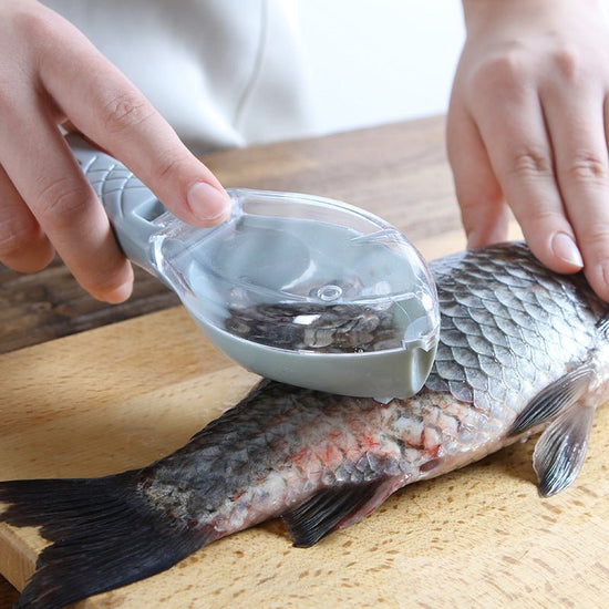 Fish Skin Brush Scraping Fish Scale Brush Grater Quick Disassembly Fish Knife Cleaning Peeling Skin Scraper Scraper Fish Scaler Kitchen Tools $9.00 Dana Fashion format: 16x5.5x4.2cm Color: blue Dana's Kitchen Overview: Fish shape design and beautiful appe