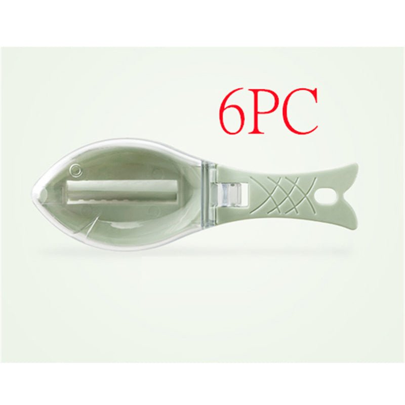 Fish Skin Brush Scraping Fish Scale Brush Grater Quick Disassembly Fish Knife Cleaning Peeling Skin Scraper Scraper Fish Scaler Kitchen Tools $9.00 Dana Fashion format: 16x5.5x4.2cm Color: blue Dana's Kitchen Overview: Fish shape design and beautiful appe