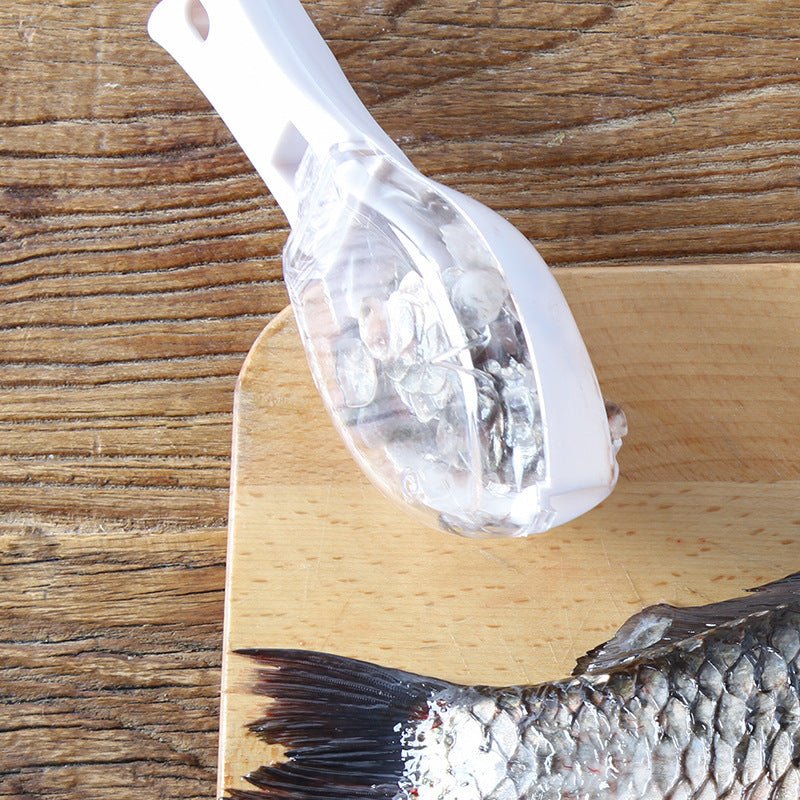Fish Skin Brush Scraping Fish Scale Brush Grater Quick Disassembly Fish Knife Cleaning Peeling Skin Scraper Scraper Fish Scaler Kitchen Tools $9.00 Dana Fashion format: 16x5.5x4.2cm Color: blue Dana's Kitchen Overview: Fish shape design and beautiful appe