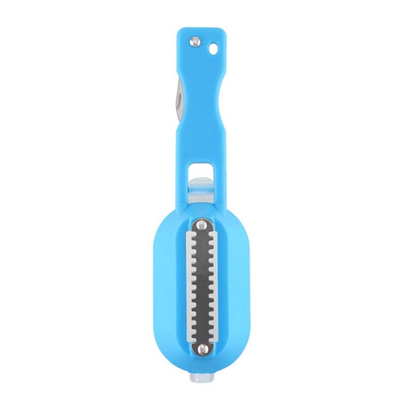 Fish Skin Brush Scraping Fish Scale Brush Grater Quick Disassembly Fish Knife Cleaning Peeling Skin Scraper Scraper Fish Scaler Kitchen Tools $9.00 Dana Fashion format: 20x5.5cm Color: Blue Dana's Kitchen Overview: Fish shape design and beautiful appearan
