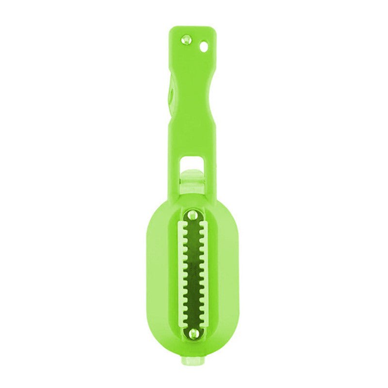 Fish Skin Brush Scraping Fish Scale Brush Grater Quick Disassembly Fish Knife Cleaning Peeling Skin Scraper Scraper Fish Scaler Kitchen Tools $9.00 Dana Fashion format: 20x5.5cm Color: GreenA Dana's Kitchen Overview: Fish shape design and beautiful appear