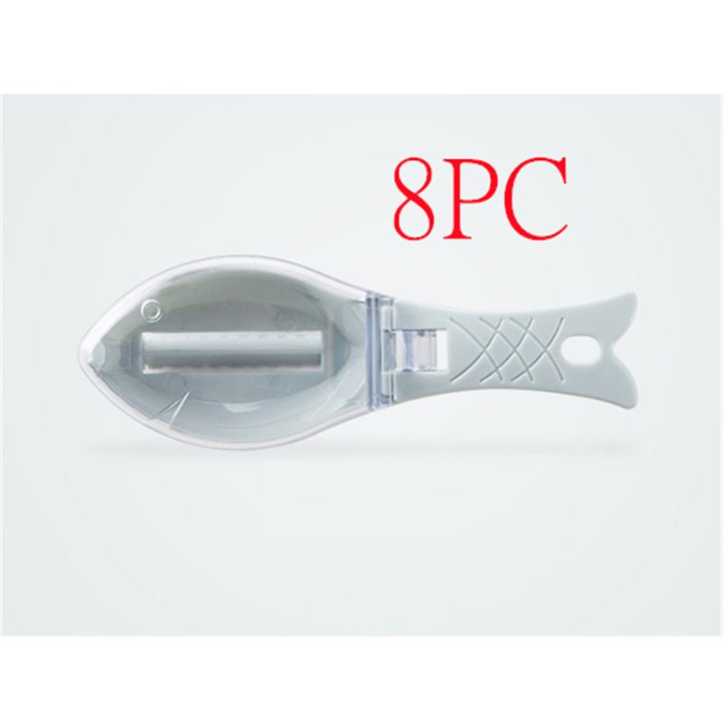 Fish Skin Brush Scraping Fish Scale Brush Grater Quick Disassembly Fish Knife Cleaning Peeling Skin Scraper Scraper Fish Scaler Kitchen Tools $9.00 Dana Fashion format: 16x5.5x4.2cm Color: blue Dana's Kitchen Overview: Fish shape design and beautiful appe