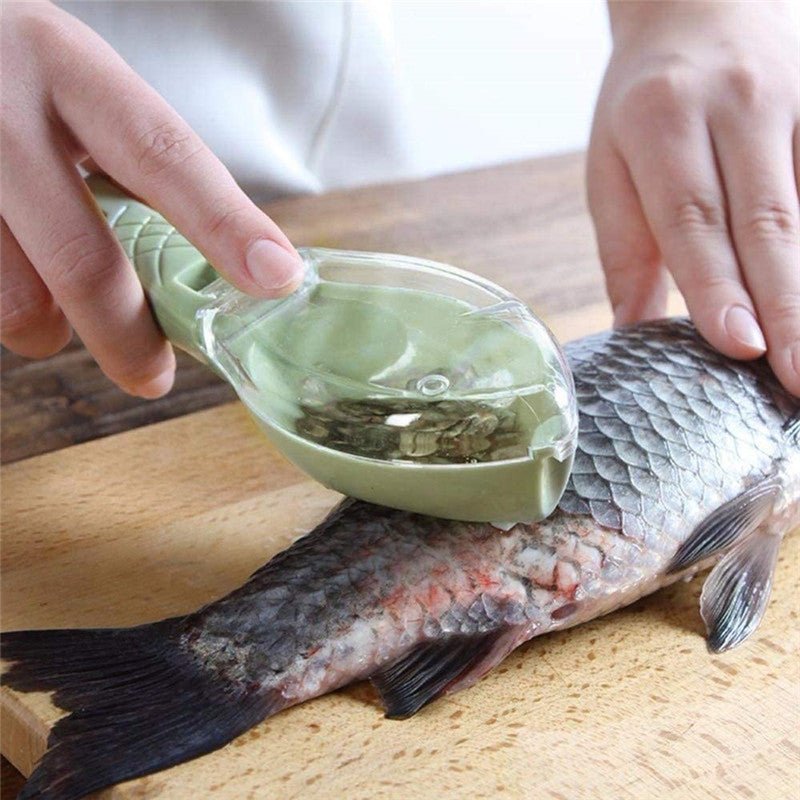 Fish Skin Brush Scraping Fish Scale Brush Grater Quick Disassembly Fish Knife Cleaning Peeling Skin Scraper Scraper Fish Scaler Kitchen Tools $9.00 Dana Fashion format: 16x5.5x4.2cm Color: green Dana's Kitchen Overview: Fish shape design and beautiful app
