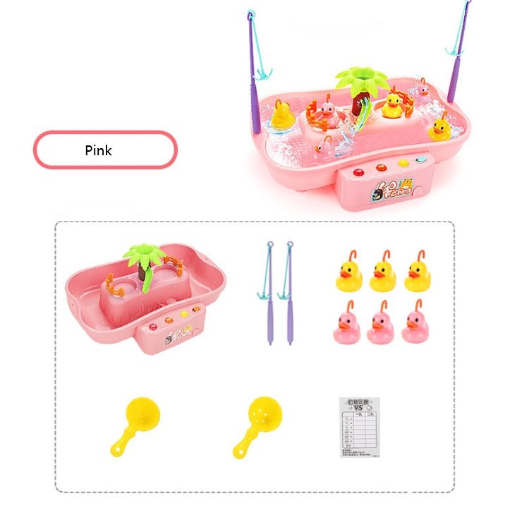 Fishing Toys For Kids Rotating 19.5*22*32cm Fish $60.23 Dana Fashion Color: Pink Style: Duck Toys & Hobbies feature: 1. Electric water cycle fishing toy 2. Dynamic music, cool lighting 3. Interesting fishing experience, parent-child interaction, baby exer