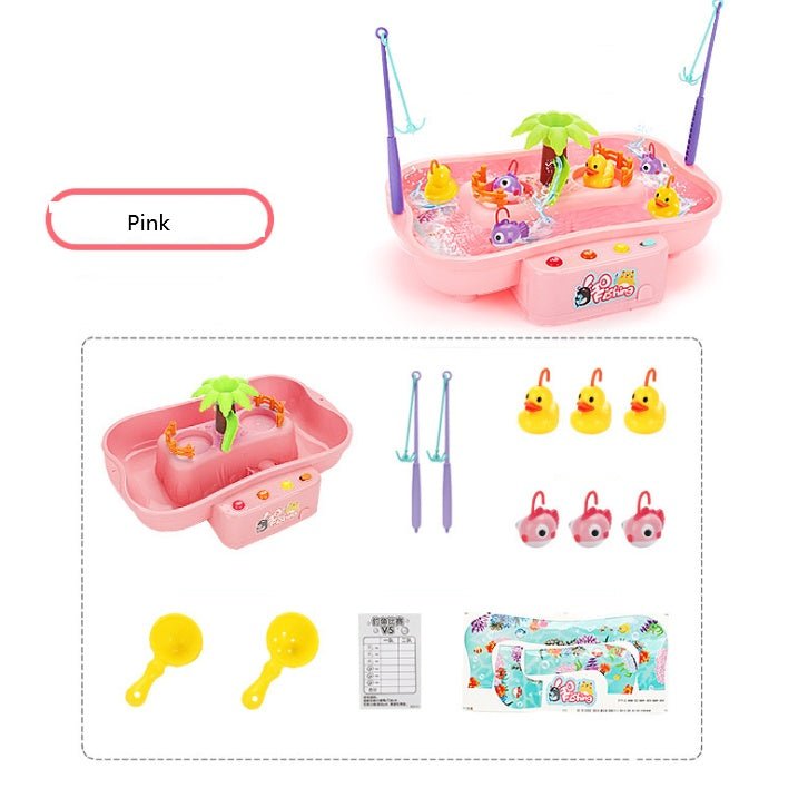 Fishing Toys For Kids Rotating 19.5*22*32cm Fish $61.22 Dana Fashion Color: Pink Style: Fish and duck Toys & Hobbies feature: 1. Electric water cycle fishing toy 2. Dynamic music, cool lighting 3. Interesting fishing experience, parent-child interaction,