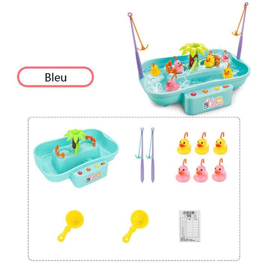 Fishing Toys For Kids Rotating 19.5*22*32cm Fish $60.23 Dana Fashion Color: Blue Style: Duck Toys & Hobbies feature: 1. Electric water cycle fishing toy 2. Dynamic music, cool lighting 3. Interesting fishing experience, parent-child interaction, baby exer