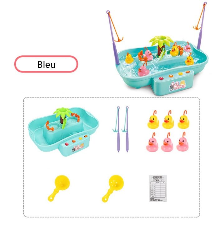 Fishing Toys For Kids Rotating 19.5*22*32cm Fish $60.23 Dana Fashion Color: Blue Style: Duck Toys & Hobbies feature: 1. Electric water cycle fishing toy 2. Dynamic music, cool lighting 3. Interesting fishing experience, parent-child interaction, baby exer