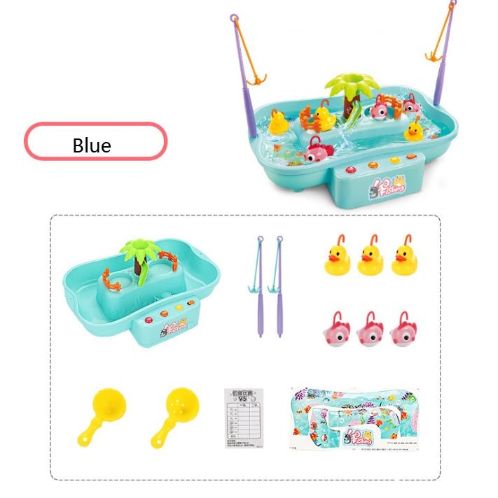 Fishing Toys For Kids Rotating 19.5*22*32cm Fish $61.22 Dana Fashion Color: Blue Style: Fish and duck Toys & Hobbies feature: 1. Electric water cycle fishing toy 2. Dynamic music, cool lighting 3. Interesting fishing experience, parent-child interaction,