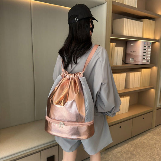 Fitness Dry Wet Separation Swimming Storage Bag $36.94 Dana Fashion Color: Black Size: Free Size Women's Bags Product information: Color: silver white, light blue, champagne, light pink, light purple, all-match Black Function: breathable Material: glossy