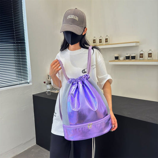 Fitness Dry Wet Separation Swimming Storage Bag $36.94 Dana Fashion Color: Black Size: Free Size Women's Bags Product information: Color: silver white, light blue, champagne, light pink, light purple, all-match Black Function: breathable Material: glossy