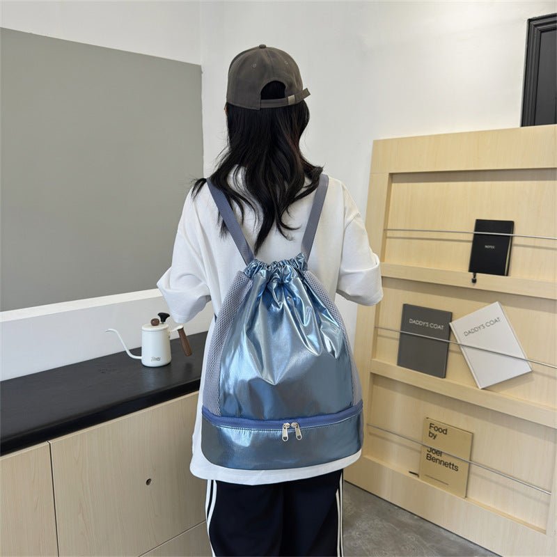 Fitness Dry Wet Separation Swimming Storage Bag $36.94 Dana Fashion Color: Black Size: Free Size Women's Bags Product information: Color: silver white, light blue, champagne, light pink, light purple, all-match Black Function: breathable Material: glossy