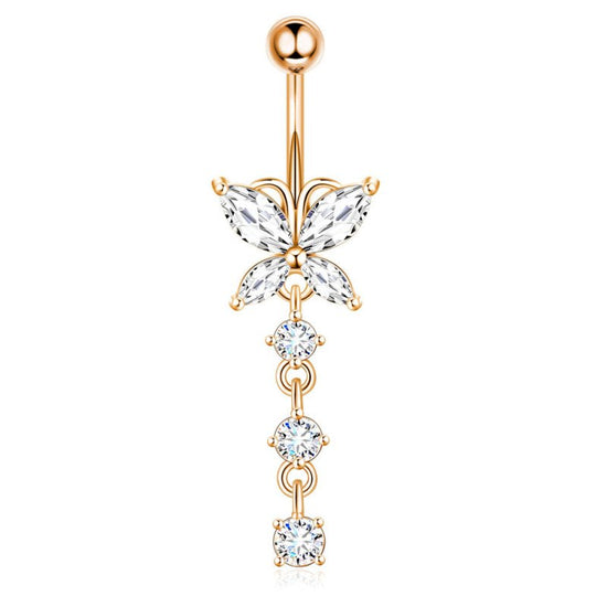 Five-piece Set Navel Stud European And American $9.50 Dana Fashion Color: Butterfly Rose Gold Women's Accessories Product information: Type: navel stud Treatment Process: zircon Material: Copper Purity: 9K Series: party Image: Sexy Style: Women's Shape: h