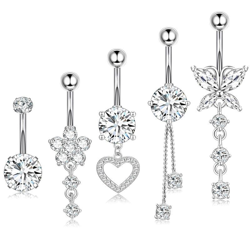 Five-piece Set Navel Stud European And American $15.00 Dana Fashion Color: A Set Women's Accessories Product information: Type: navel stud Treatment Process: zircon Material: Copper Purity: 9K Series: party Image: Sexy Style: Women's Shape: heart shape Pa