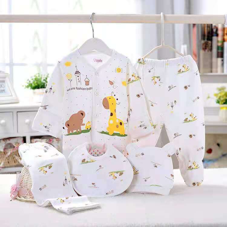 Five-piece Set Of Baby Underwear For 0-3 Months $25.00 Dana Fashion Color: Yellow Child size: 59cm Baby Clothing Product information: Fabric name: cotton Main fabric composition: cotton Main fabric ingredient content: 95 (%) Security level: Class A Closed