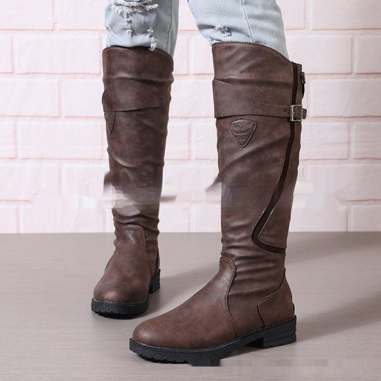Flat Bottom Plus Size Women's Leather Boots $50.90 Dana Fashion Color: Dark Brown Size: 35 Women's shoes Product information: Pattern: solid color Lining material: thin velvet Applicable sports: Universal Color: yellow, green, black, blue, dark brown Uppe