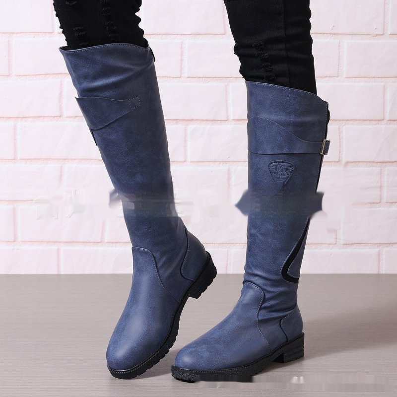Flat Bottom Plus Size Women's Leather Boots $50.90 Dana Fashion Color: Blue Size: 35 Women's shoes Product information: Pattern: solid color Lining material: thin velvet Applicable sports: Universal Color: yellow, green, black, blue, dark brown Upper heig