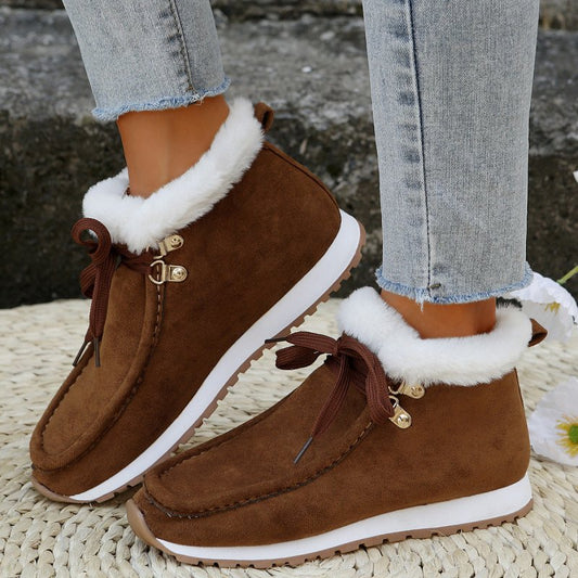 Flat Heel Cross-border Snow Boots Winter Cotton Shoes Fleece Lined Padded Warm Keeping $39.35 Dana Fashion Color: Brown Size: 35 Women's shoes Product information: Flat heel cross-border snow boots winter cotton shoes fleece lined padded warm keeping Colo