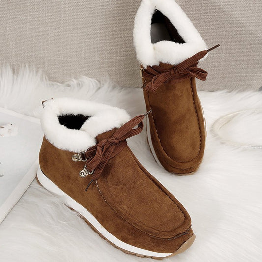 Flat Heel Cross-border Snow Boots Winter Cotton Shoes Fleece Lined Padded Warm Keeping $39.35 Dana Fashion Color: Brown Size: 35 Women's shoes Product information: Flat heel cross-border snow boots winter cotton shoes fleece lined padded warm keeping Colo