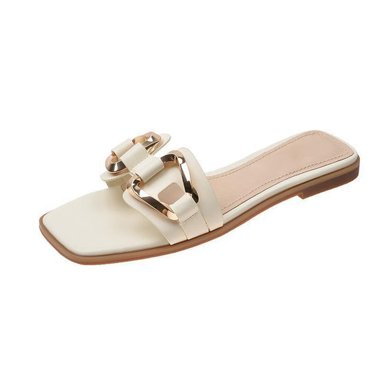Flat Summer Slippers Women's Outer Wear $29.90 Dana Fashion Color: Beige Size: 35 Women's shoes Product information: Pattern: solid color Color: Black upgraded version, creamy-white upgraded version, Brown upgraded version Shoe Upper material: PU Size: 35