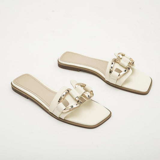 Flat Summer Slippers Women's Outer Wear $29.90 Dana Fashion Color: Beige Size: 35 Women's shoes Product information: Pattern: solid color Color: Black upgraded version, creamy-white upgraded version, Brown upgraded version Shoe Upper material: PU Size: 35