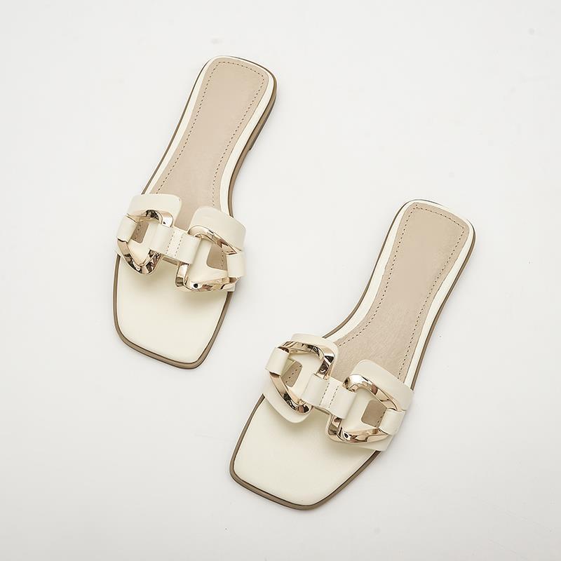 Flat Summer Slippers Women's Outer Wear $29.90 Dana Fashion Color: Beige Size: 35 Women's shoes Product information: Pattern: solid color Color: Black upgraded version, creamy-white upgraded version, Brown upgraded version Shoe Upper material: PU Size: 35