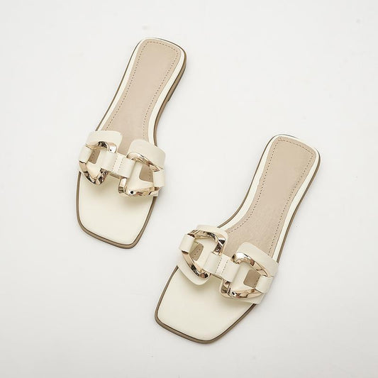 Flat Summer Slippers Women's Outer Wear $29.90 Dana Fashion Color: Beige Size: 35 Women's shoes Product information: Pattern: solid color Color: Black upgraded version, creamy-white upgraded version, Brown upgraded version Shoe Upper material: PU Size: 35