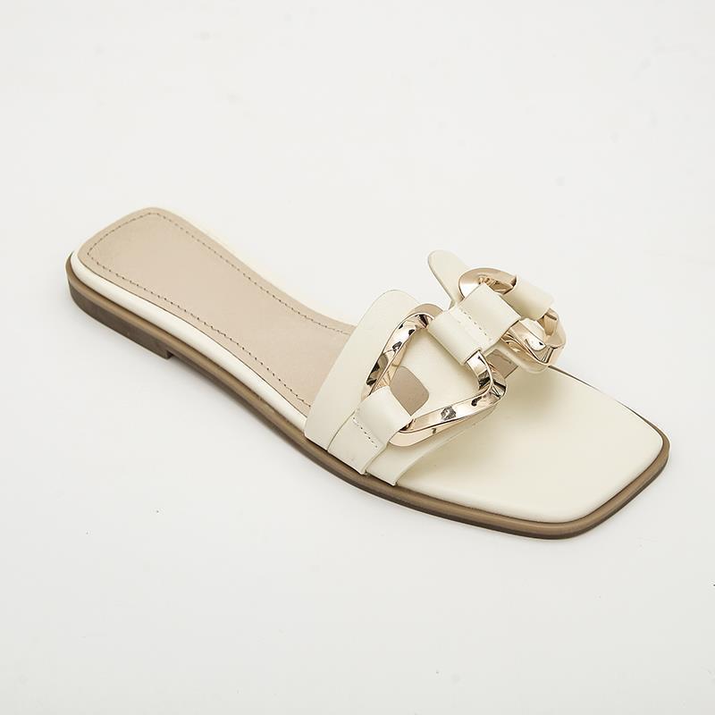 Flat Summer Slippers Women's Outer Wear $29.90 Dana Fashion Color: Beige Size: 35 Women's shoes Product information: Pattern: solid color Color: Black upgraded version, creamy-white upgraded version, Brown upgraded version Shoe Upper material: PU Size: 35