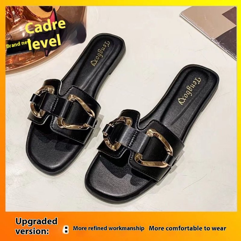 Flat Summer Slippers Women's Outer Wear $29.90 Dana Fashion Color: Black Size: 35 Women's shoes Product information: Pattern: solid color Color: Black upgraded version, creamy-white upgraded version, Brown upgraded version Shoe Upper material: PU Size: 35