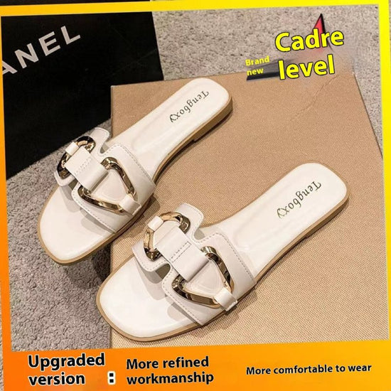 Flat Summer Slippers Women's Outer Wear $29.90 Dana Fashion Color: Beige Size: 35 Women's shoes Product information: Pattern: solid color Color: Black upgraded version, creamy-white upgraded version, Brown upgraded version Shoe Upper material: PU Size: 35