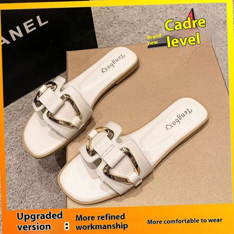 Flat Summer Slippers Women's Outer Wear $29.90 Dana Fashion Color: Beige Size: 35 Women's shoes Product information: Pattern: solid color Color: Black upgraded version, creamy-white upgraded version, Brown upgraded version Shoe Upper material: PU Size: 35