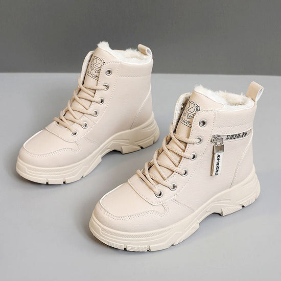 Fleece-lined Warm High-top Platform Side Zipper Student Height Increasing Cotton Shoes $51.94 Dana Fashion Color: Khaki Size: 35 Women's shoes Product information: Pattern: color matching Lining material: Cotton Color: khaki, White Upper height: high top