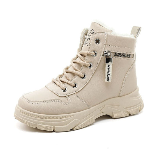 Fleece-lined Warm High-top Platform Side Zipper Student Height Increasing Cotton Shoes $51.94 Dana Fashion Color: Khaki Size: 35 Women's shoes Product information: Pattern: color matching Lining material: Cotton Color: khaki, White Upper height: high top