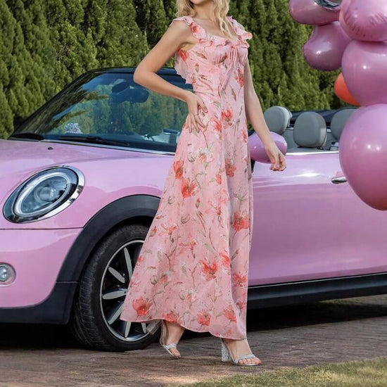Floral Lace Waist Trimming Lace Up Backless Dress $89.90 Dana Fashion Color: DMQ77331 Pink Size: L Women's clothing Product information: Pattern: Printing Skirt type: large swing skirt Waist type: high waist Size: S,M,L,XL Combination form: Single piece S