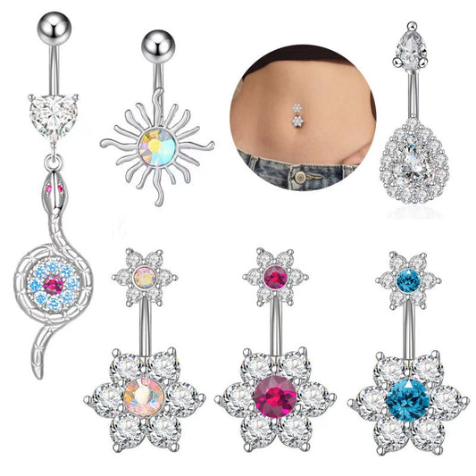 Flower Belly Ring Inlaid Zircon Water Drop Serpentine $9.50 Dana Fashion Color: Droplet Type Women's Accessories Product information: Type: Umbilical ring Treatment Process: inlaid zircon Color: flower style-pink, flower style-Lake Blue, flower style-AB,